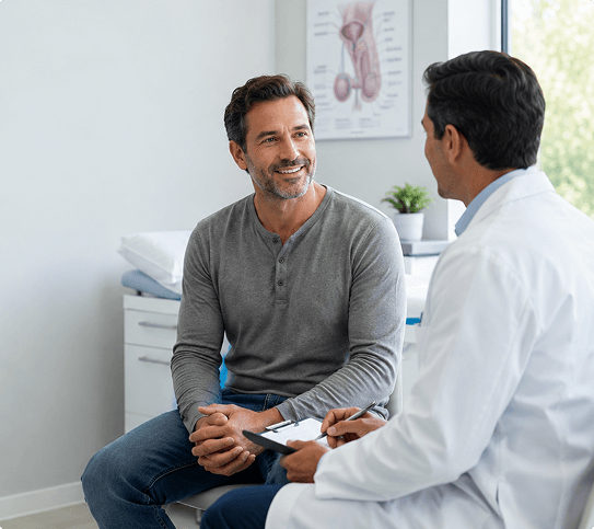 patient-consultation-prostate-health-checkup Man consulting with his doctor during a prostate health checkup