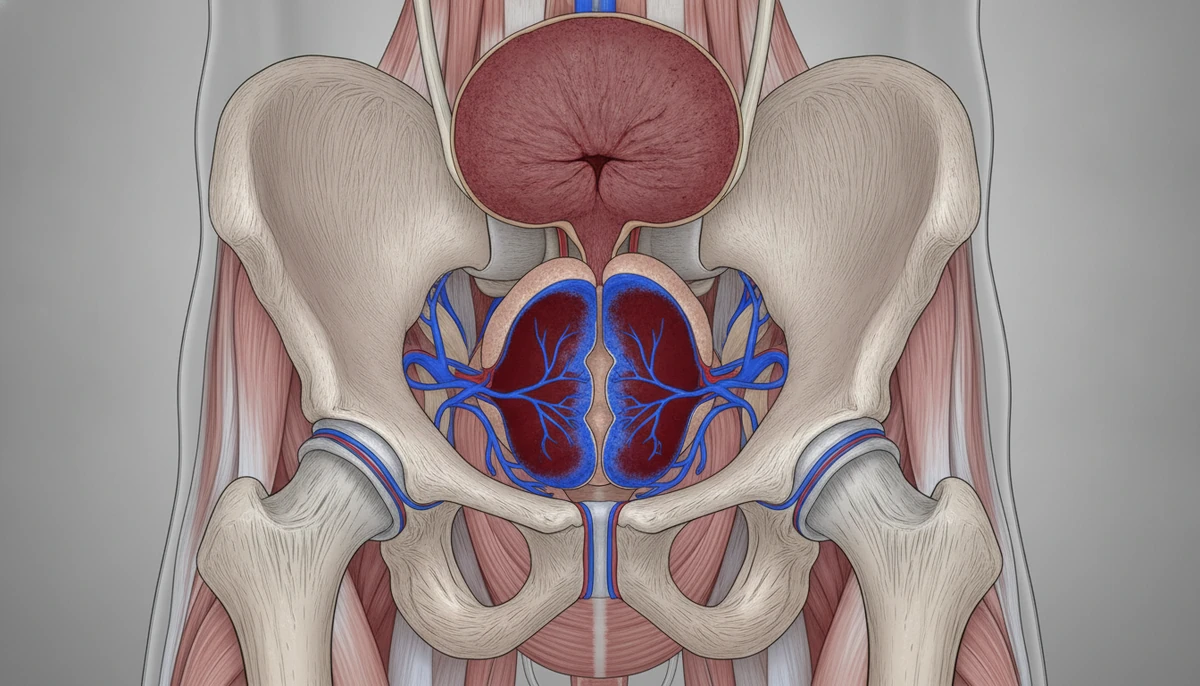 Medical diagram showing prostate anatomy and inflammation